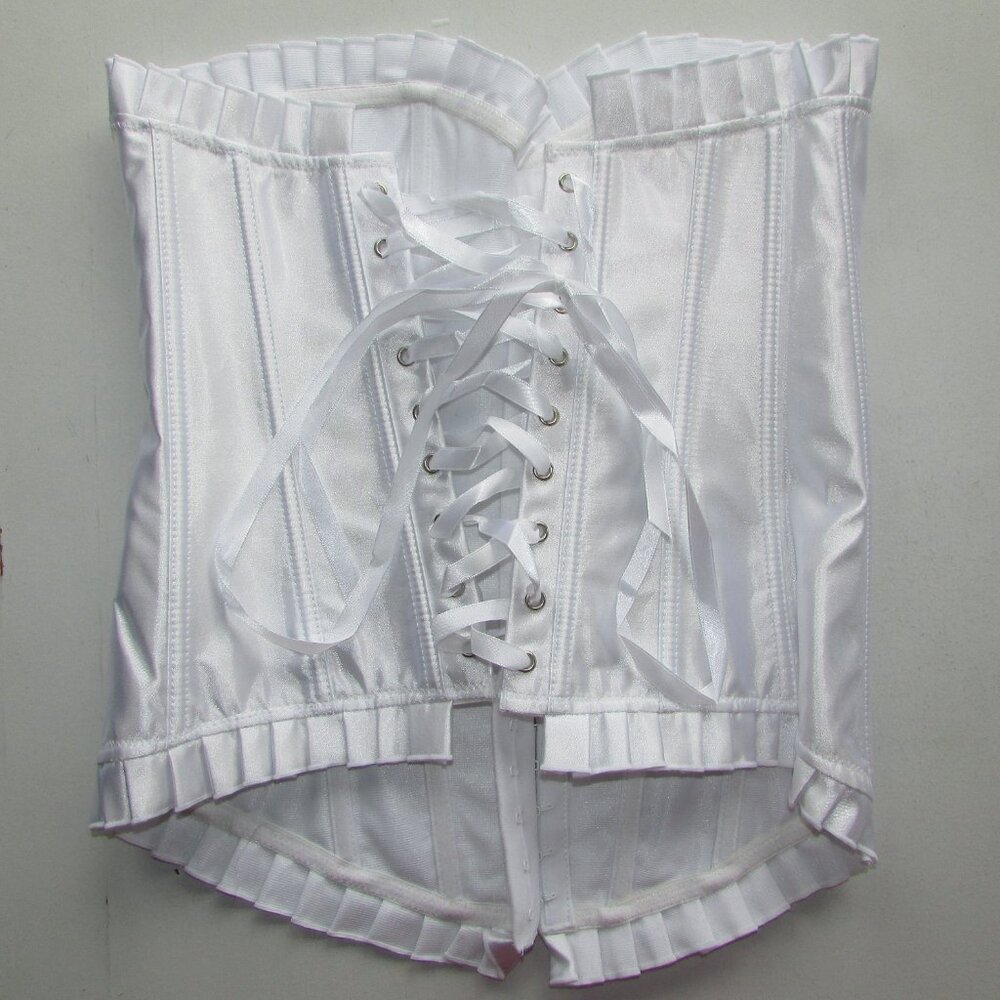 White Satin Ruffled Corset Set - Med - Picture 7 of 14